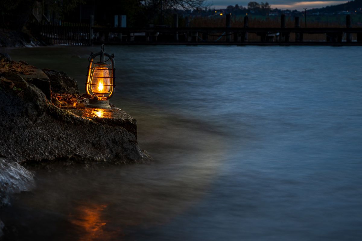 Lantern on Shore at Night